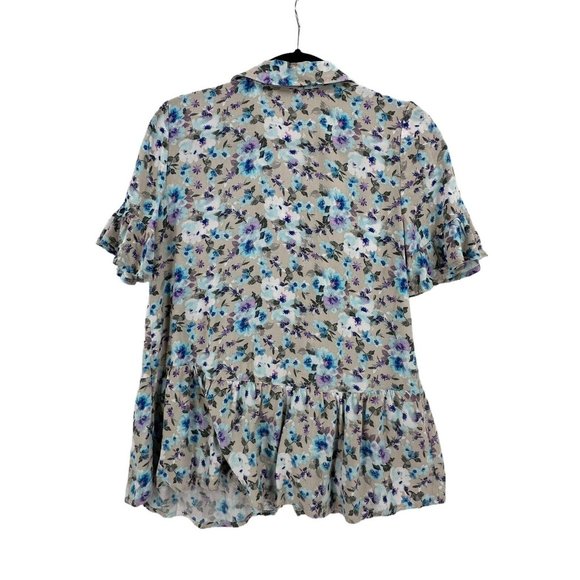 Caffe Marrakesh Women Small Short Sleeve Button Up Flowy Blouse Ruffle‎ Sleeve - Picture 7 of 8